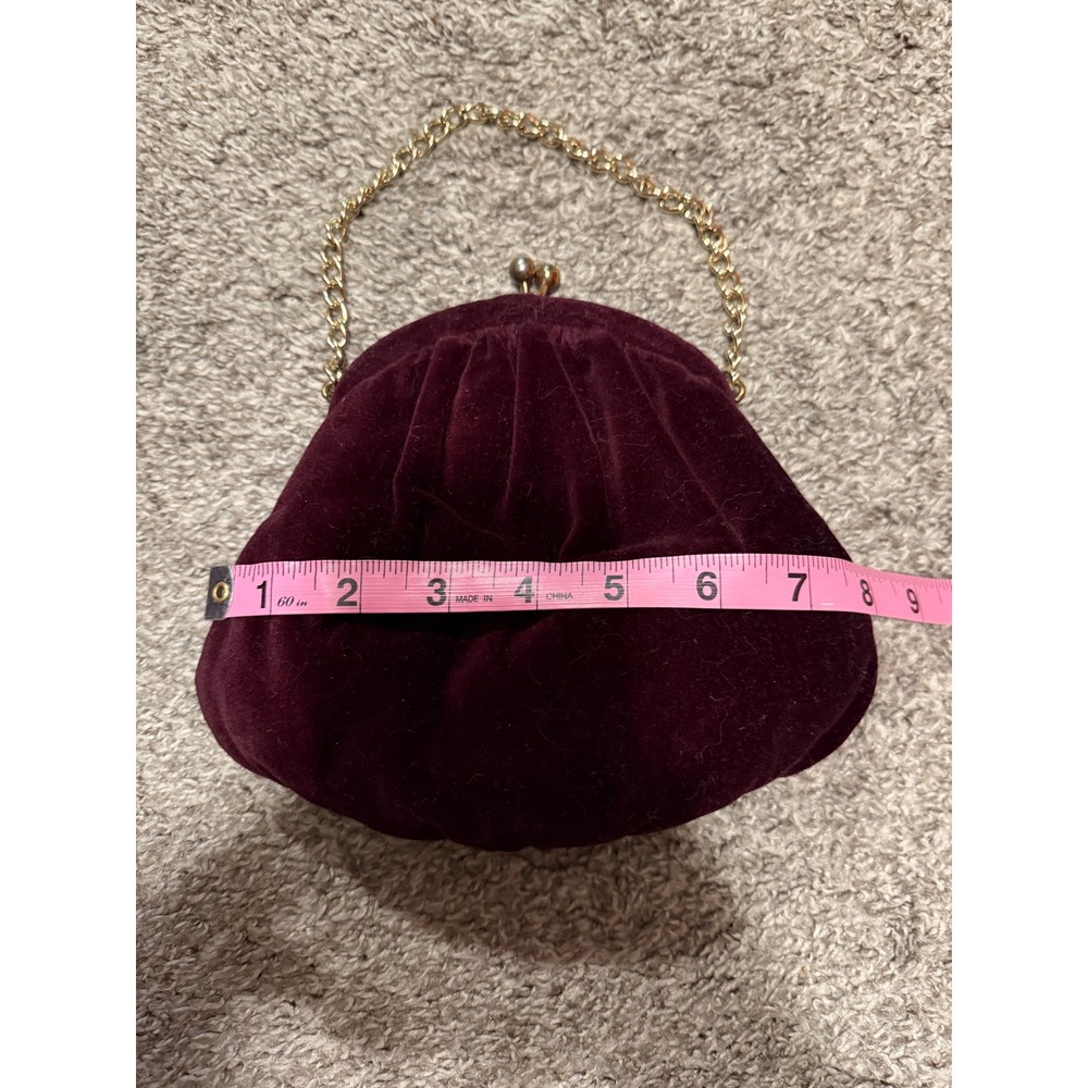 Vintage Style Burgundy Velvet Kiss Lock‎ Evening Bag Gold Chain Handle Clutch - Picture 3 of 5